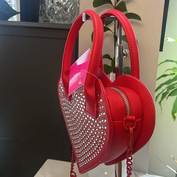 Betsey Johnson Heart Crossbody Red Purse w/ Rhinestones COLOVY-R NWT - Picture 5 of 17